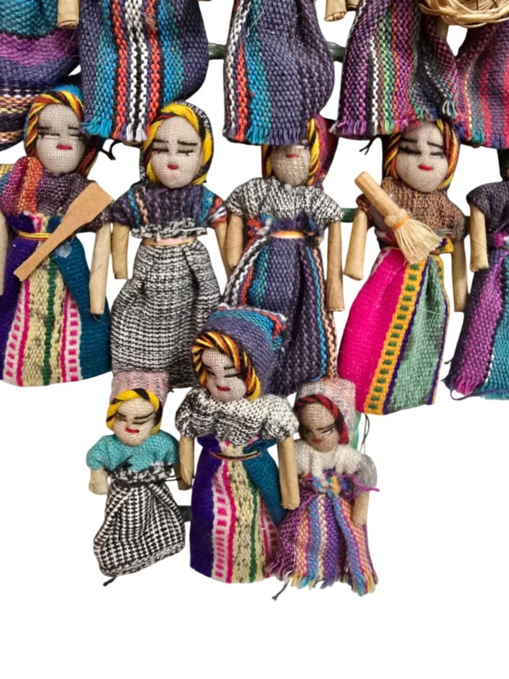 Vintage Guatemala Worry Dolls Tree Wreath Handmade Folk Art Colorful - Picture 4 of 7